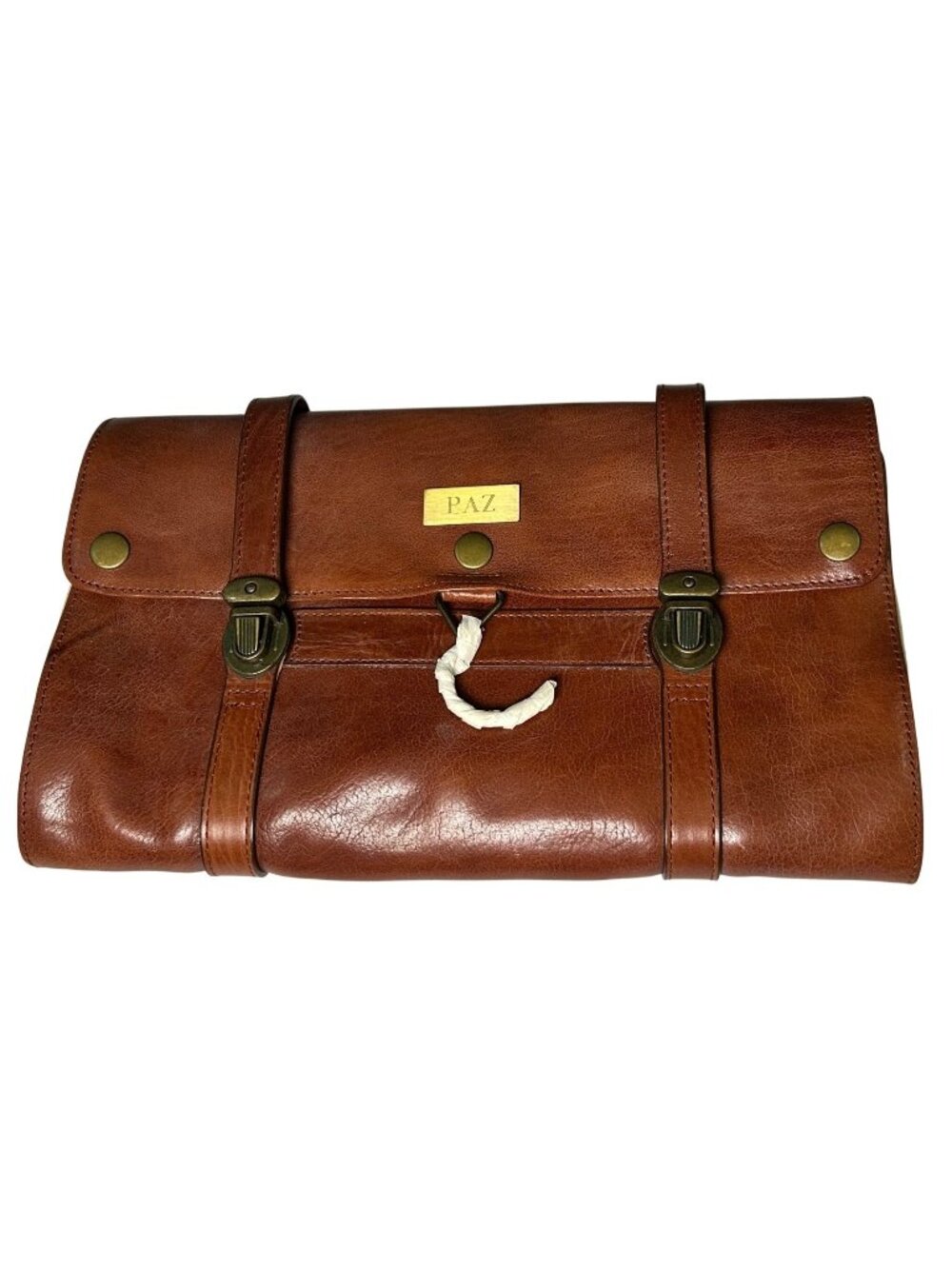 VTG Brown Leather Roll-Up Travel Case Excursion Bag Trifold w/ Compartments